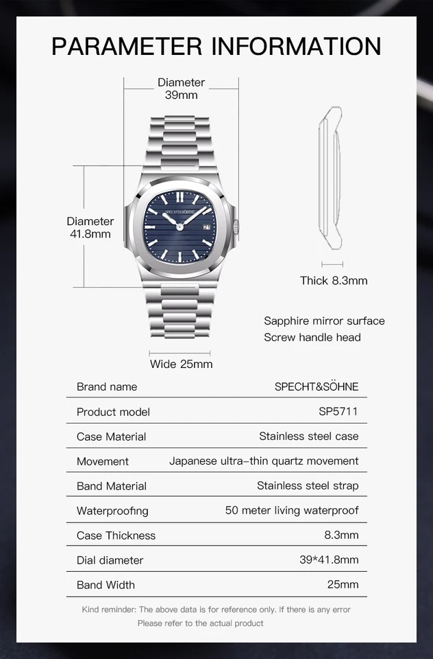 Specht & Sohne Nuovi Arrivi Blu Orologi Meccanici Automatici Per Gli Uomini 38 MILLIMETRI In Acciaio Inox Impermeabile Classico Orologio Elegante 50 M  1511