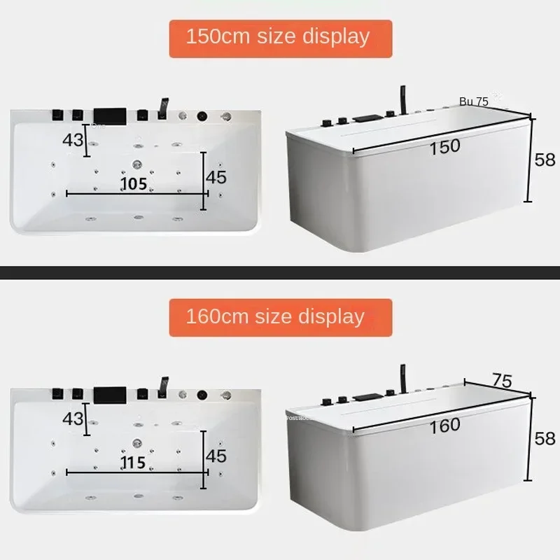 Modern Home Bathroom Supplies Massage Bathtub Detached Acrylic Adult Surf Jacuzzi Small Apartment Waterfall Bathtub with Faucet 6