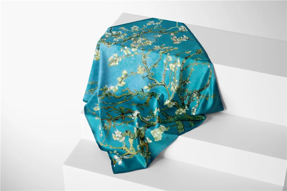 POBING Twill Seidenschal Frauen Ölgemälde Quadratische Schals Wraps Bandana Kleine Hijab Dame Foulards Krawatte Stirnband Halstuch 53CM – Detail 18