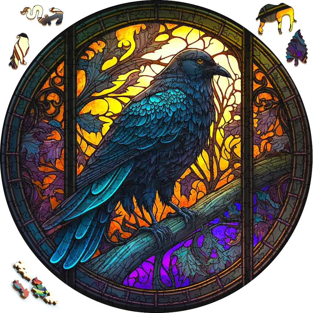 Wooden Puzzle Mandala Mysterious Crow Surprise Toys 3D Wood Jigsaw Puzzles Creative Games Round Shaped Animals Secret Puzzle Box white tara buddhist mandala 60 jigsaw puzzle christmas gifts diorama accessories puzzle