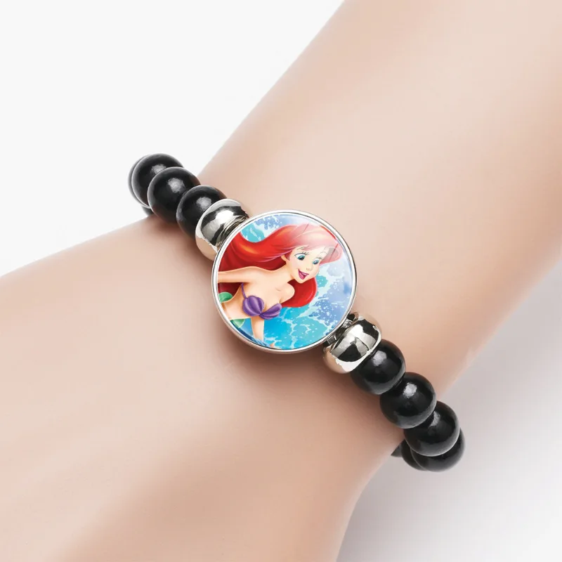 

Cartoon Disney Bracelet Anime Figure The Little Mermaid Glass Filled Acrylic Ajustable Wristband Accessories Jewelry Toy Gifts