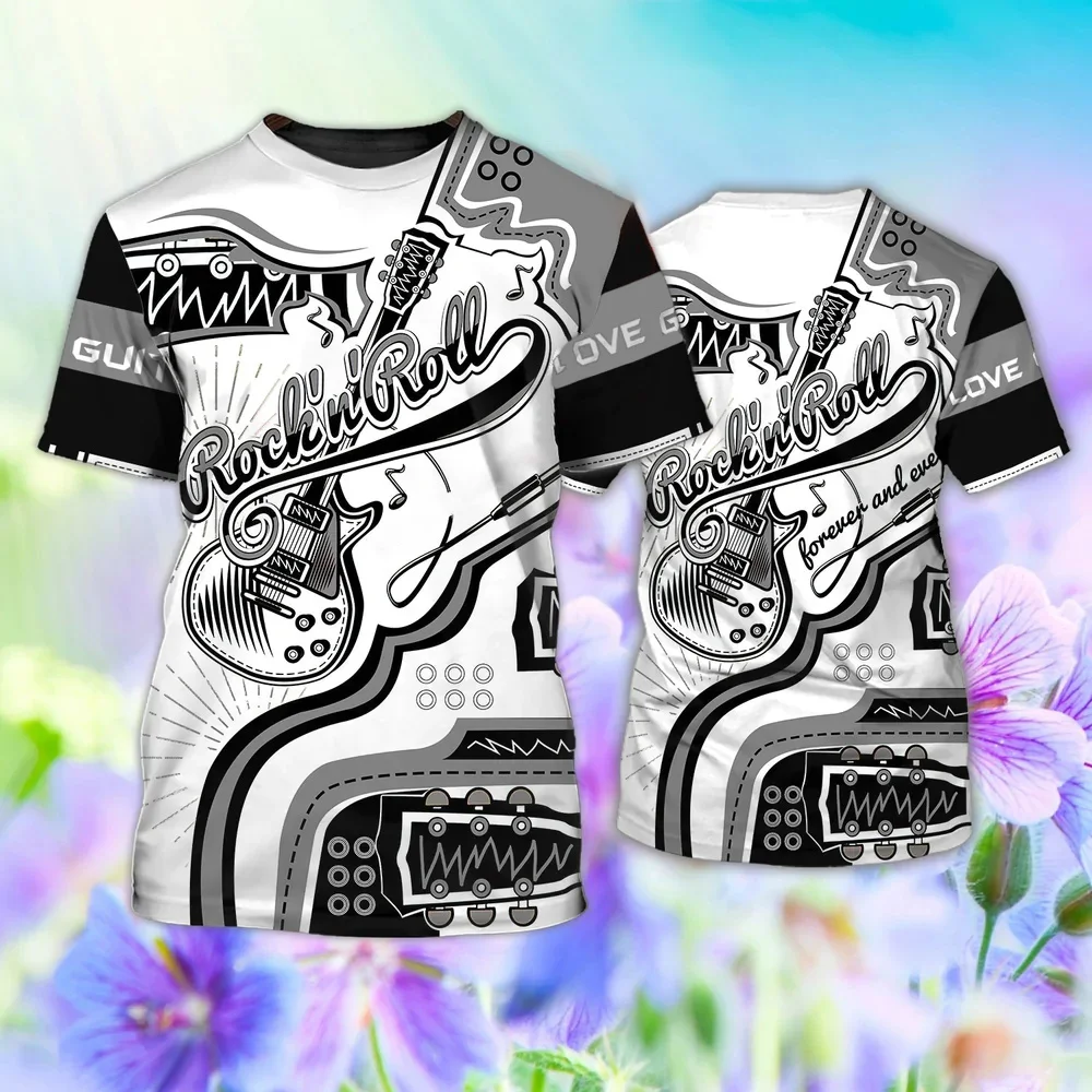 

Summer Tide Fashion GUITAR Picture Men T-Shirts Casual 3D Print Tees Hip Hop Personality Round Neck Short Sleeve Tops