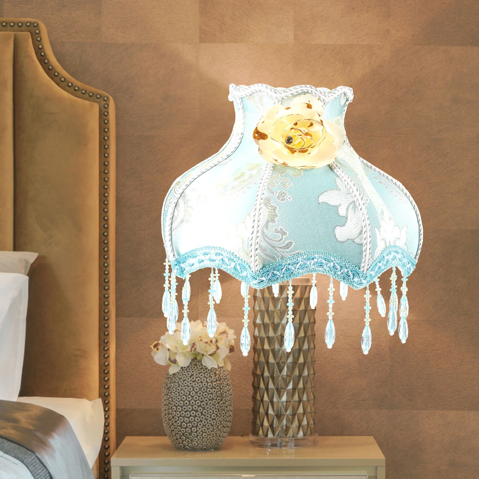 

Lamp Shades Lampshade Blue Beaded Vintage Lace Western Unique Table Delicate Fringe Lampshades