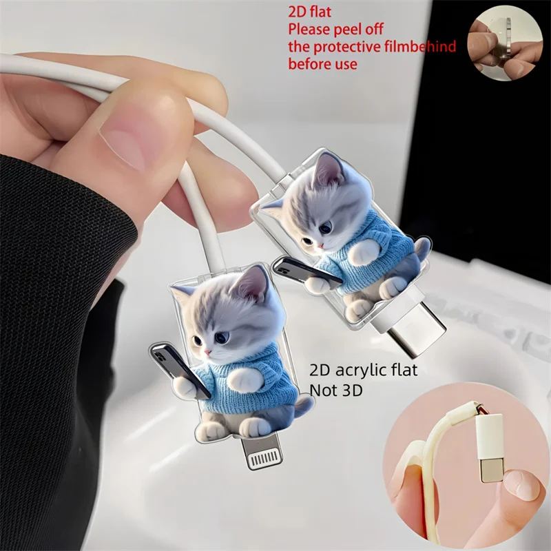 รูปสินค้า ตัวป้องกันสายชาร์จ iPhone & Type-C ลายแมว 2 ชิ้น น่ารัก