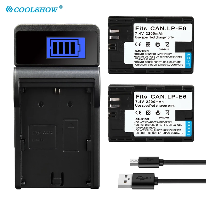 Lp-E6 Lp E6 Caricabatteria Per Canon Eos 5Ds 5D 6D 7D 60D 60Da 70D Mark Ii Mark Iii 80D Xc10 Dslr Lpe6 2200Mah Batterie
