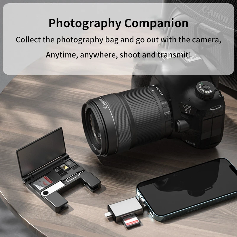 7-in-1 Multifunctional Card Reader Storage Box SD Card Micro SD Case OTG Adapter USB2.0 Type-C Adapter Storage Box