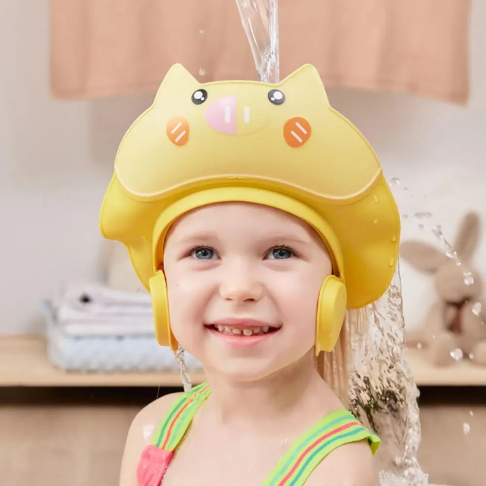 Safety Cute Animal Shape Baby Shower Cap Adjustable Eye Ear Protection Baby Shampoo Cap Waterproof Soft Children's Bath Cap For