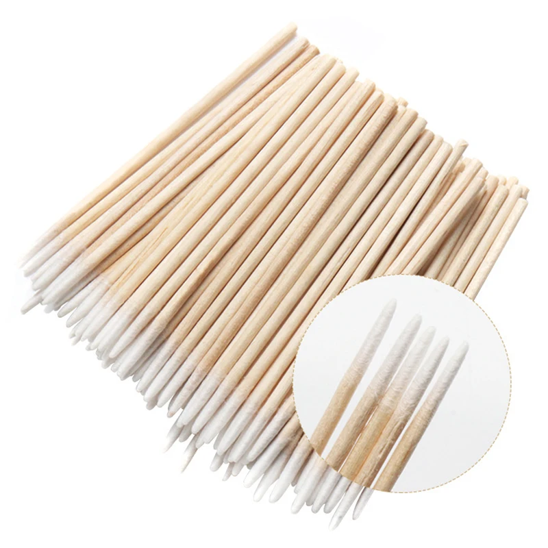 100Pcs Nails Wood Swab Clean Sticks Bud Tip Wooden Cotton Head Manicure Detail Corrector Nail Polish Remover Art Tool