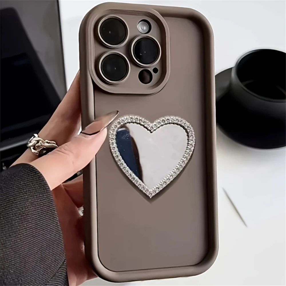 Söpö korealainen 3D-rakkaussydänpeilipuhelinkotelo iPhone 12 13 14 15 Pro Max 13 Pro 11 XR 8 7 Plus -puhelimelle, iskunkestävä karkkisuoja_voghion.com