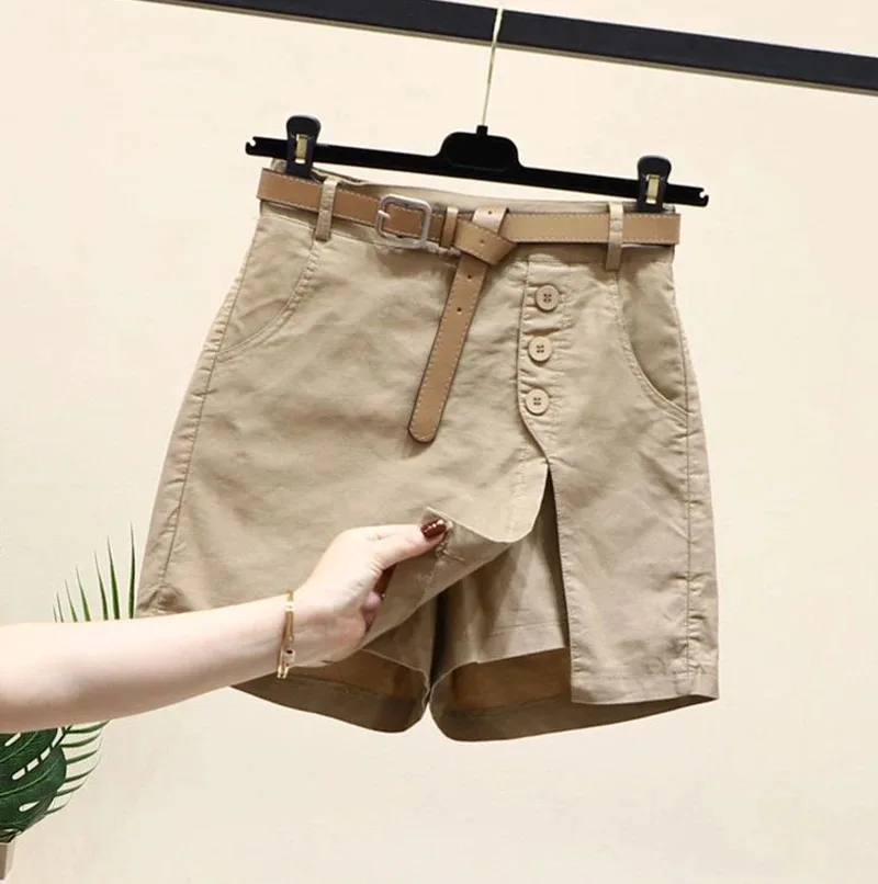 Chic Shorts Frauen Gürtel Koreanische Feste Tasten Seite Schlitzte A-line Streetwear Fashion Röcke Chic Harajuku Sommer Lose Hosen – Detail 7