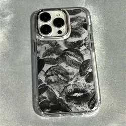 Electroplated Lens Frame Clear Phone Case with Black Lip Print Design - iPhone SE (2020) (1)