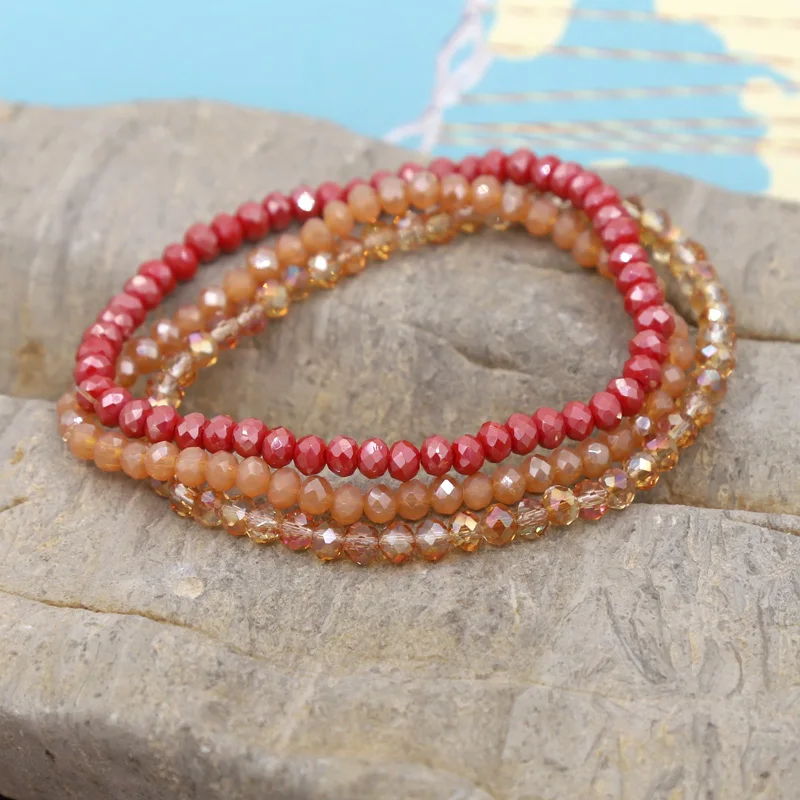 3-teiliges Armband-Set, mehrfarbige Kombination, 4 mm Kristallperlenarmband, Boho-Schmuck, Damen-Geschenk, Großhandel – Detail 11