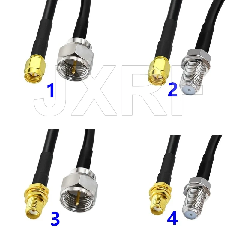 SMA Male To F Male RF Coaxial Cable Adapter - RG58 Cable, 1 Foot (12") Length, USA Made
