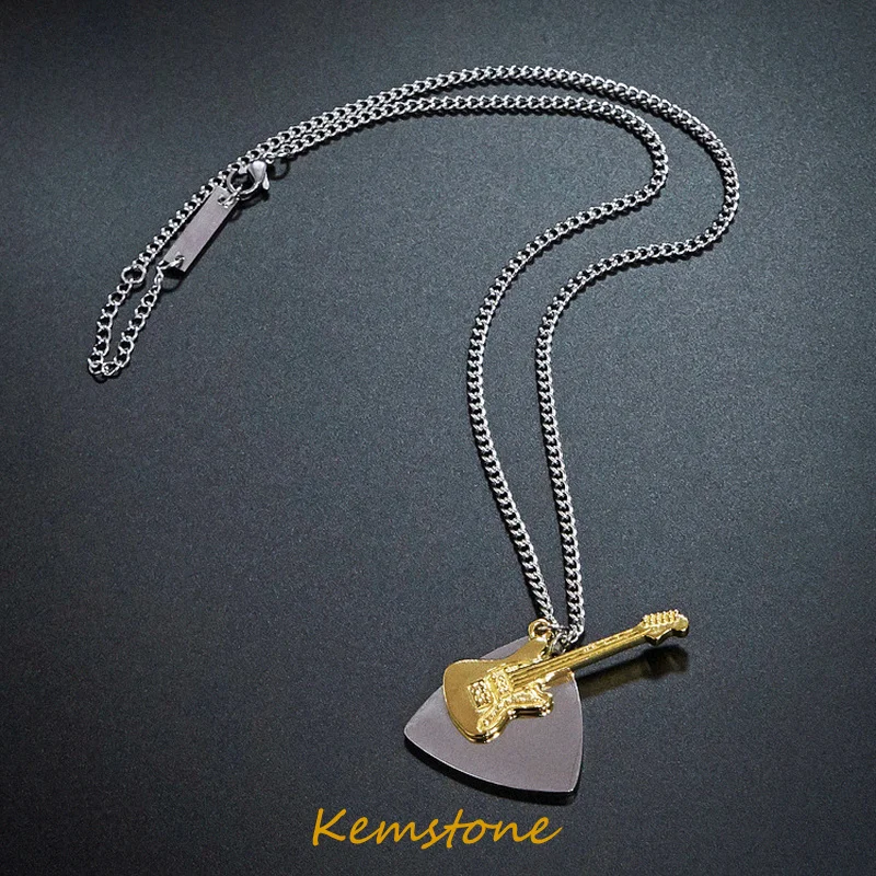 Kemstone Yibo Same Style Guitar Music Pendant Gold Silver Plated Necklace for Women Mens Hip Hop Stainless Steel Jewelry Gift | Украшения и
