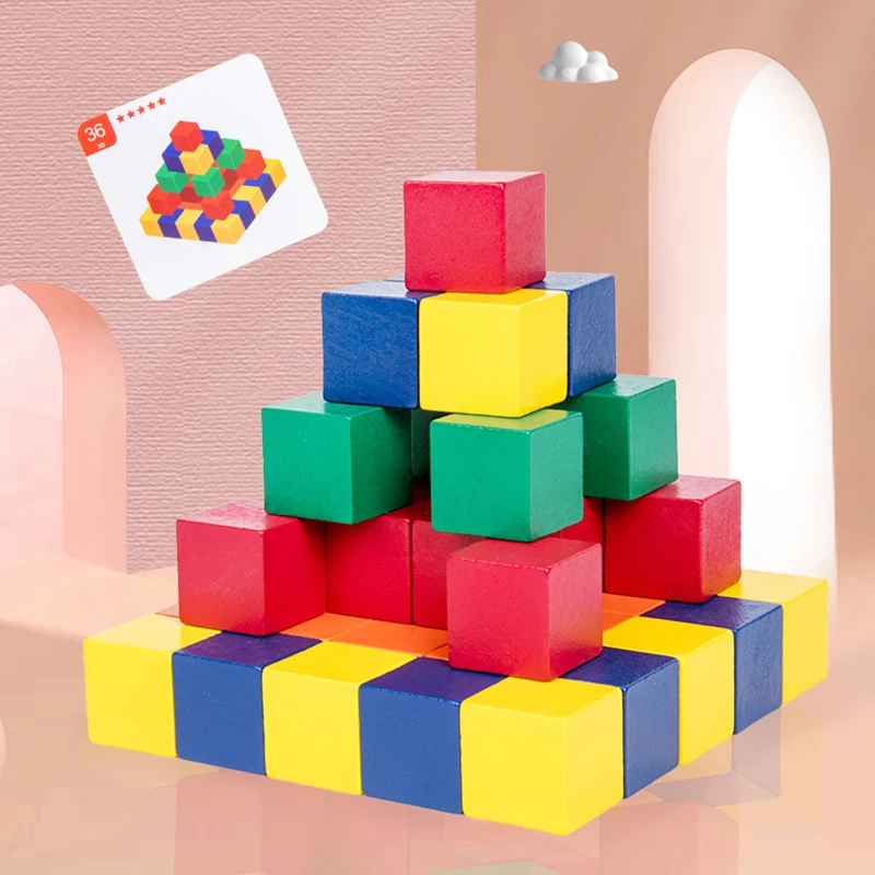 2.5×2.5×2.5cm Wooden Cubes Blocks 50pcs Rainbow Color Cube Building