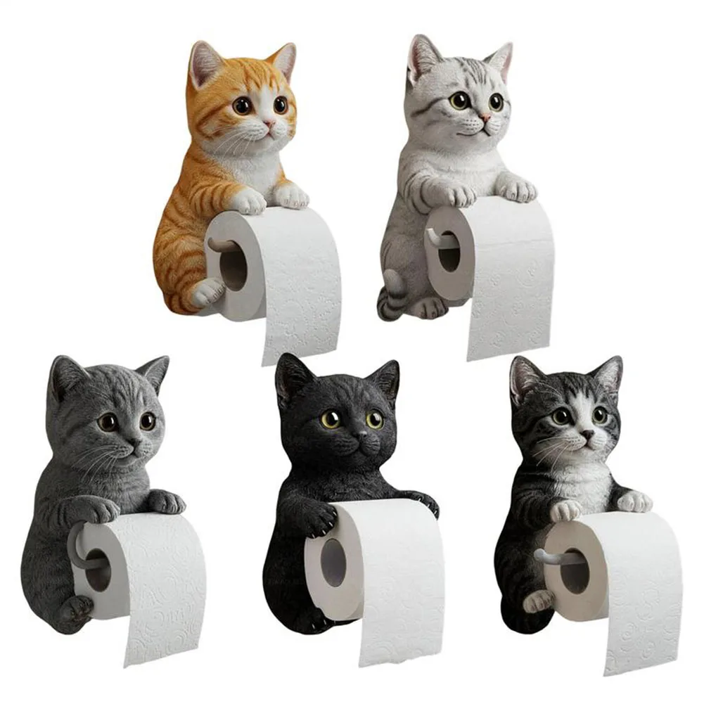 Wall Mount Toilet Paper Roll Holder Decorative Cat Shape Paper Stand Funny Animal Roll Storage Rack Kitchen and Bathroom Use