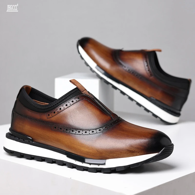 New first layer cowhide men's shoes Men's leather shoes Brock loafers leather single-shoe flat leather shoes A21