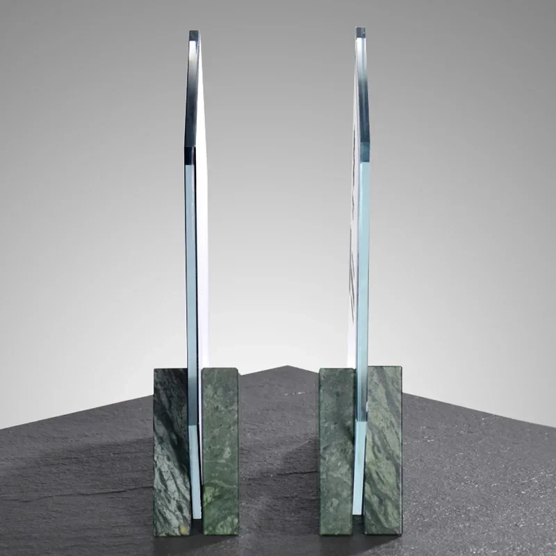 Customized Glass Trophy, Creative Company Annual Meeting Souvenir Awards, High-End Honor, Geometric Shape, Marble Crystal Trophy