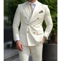Green Men's Wedding Suits Solid Color 2 Piece Jacket Pant Daily Casual Business Double Breasted Six-buttons Formal Suits 2024 2