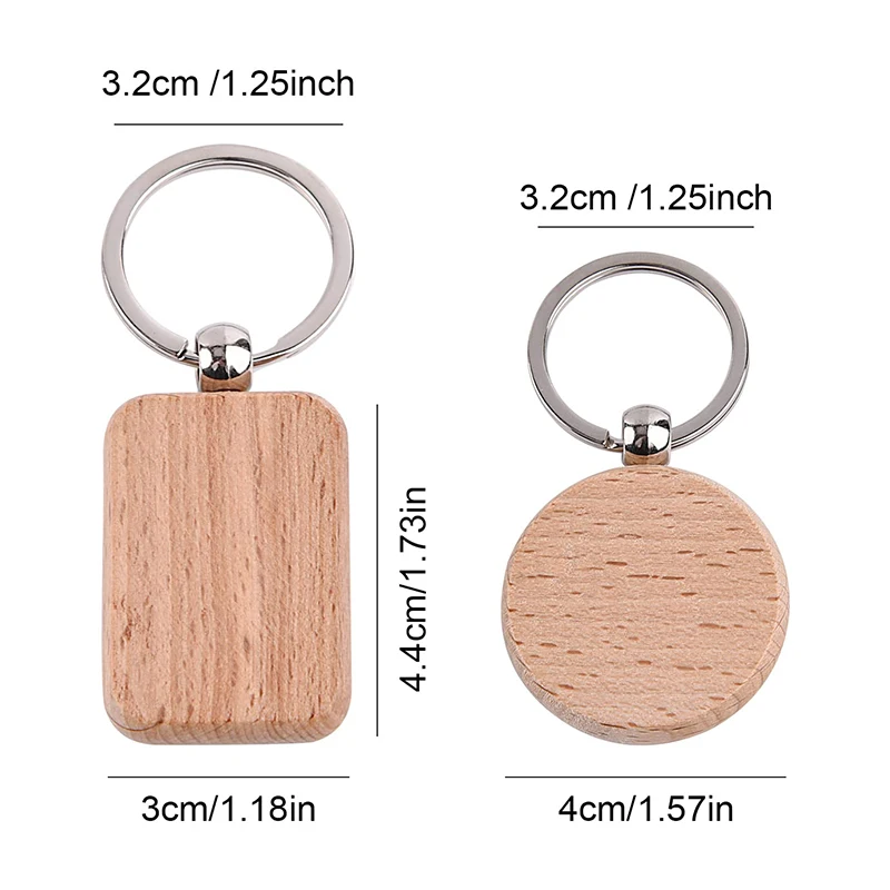 20Pcs Blank Wooden Key Chains Rectangle Wood Key Chain Tags to Paint