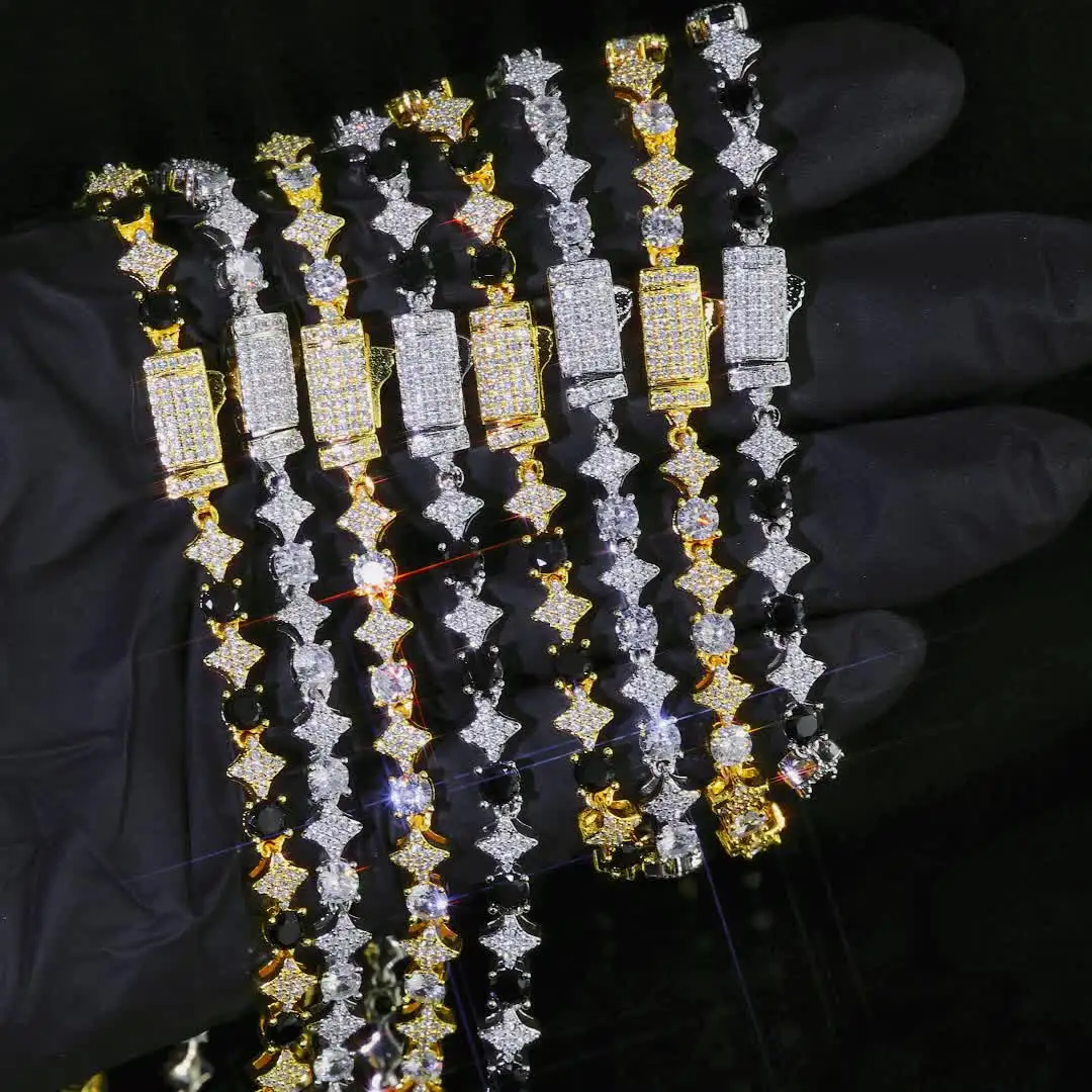 6 мм блестящая звезда теннисная цепочка Iced Out черный белый цвет 5A CZ теннисный