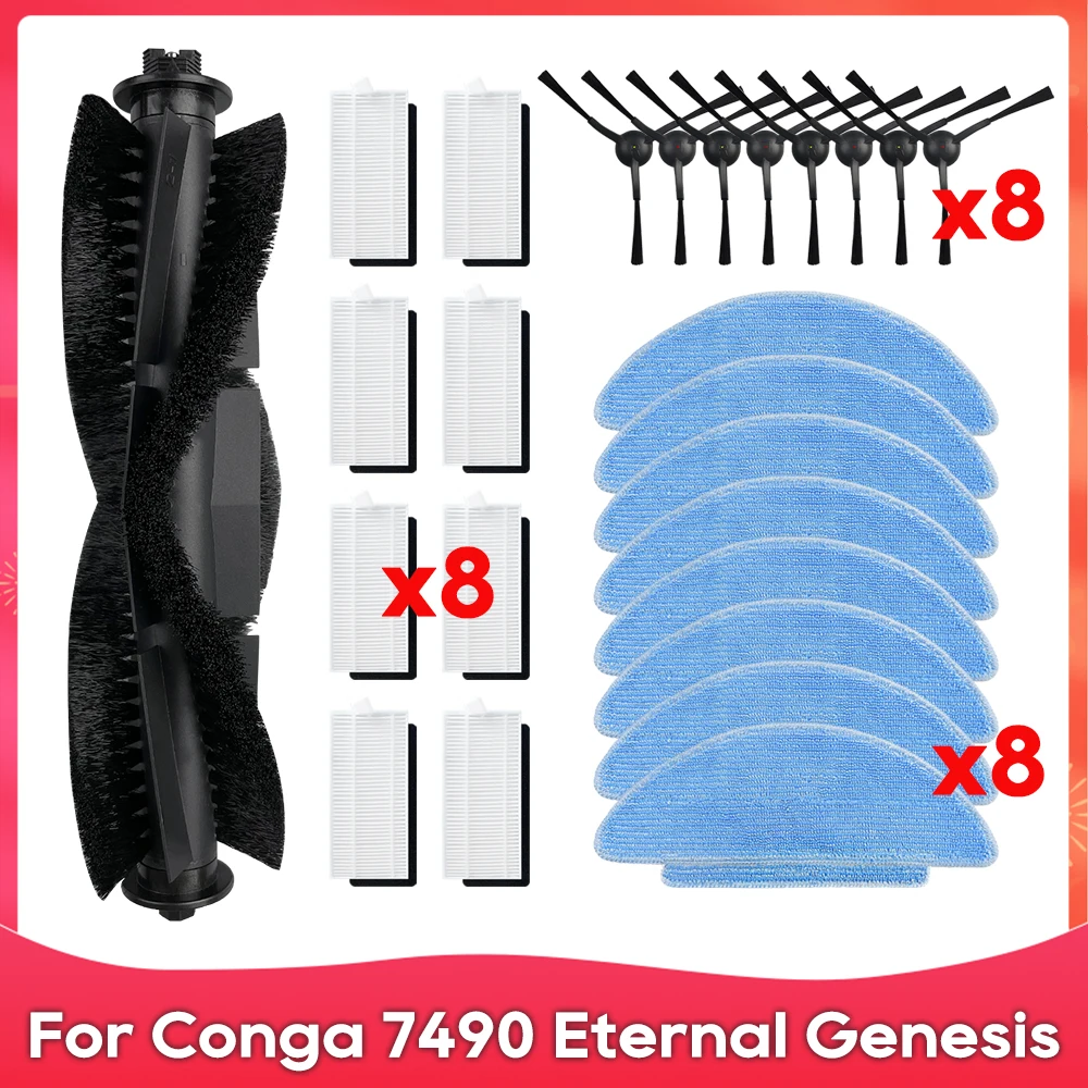 Adequado para Peças de Reposição do Robô Aspirador de pó Conga 7490 Eternal Genesis X-treme7290 Eternal Home Genesis X-treme Rolo Escova Lateral Filtro e Mopa.