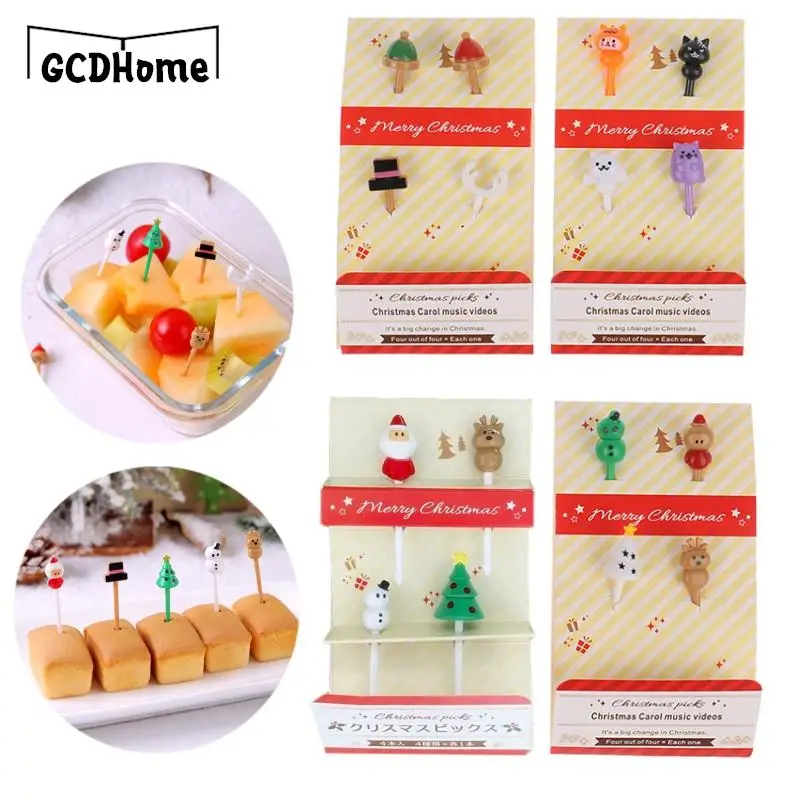 

Merry Christmas Animal Fruit Fork Food Grade Plastic Mini Cartoon Kid Cake Fruit Toothpick Bento Lunch Bento Party Decoration