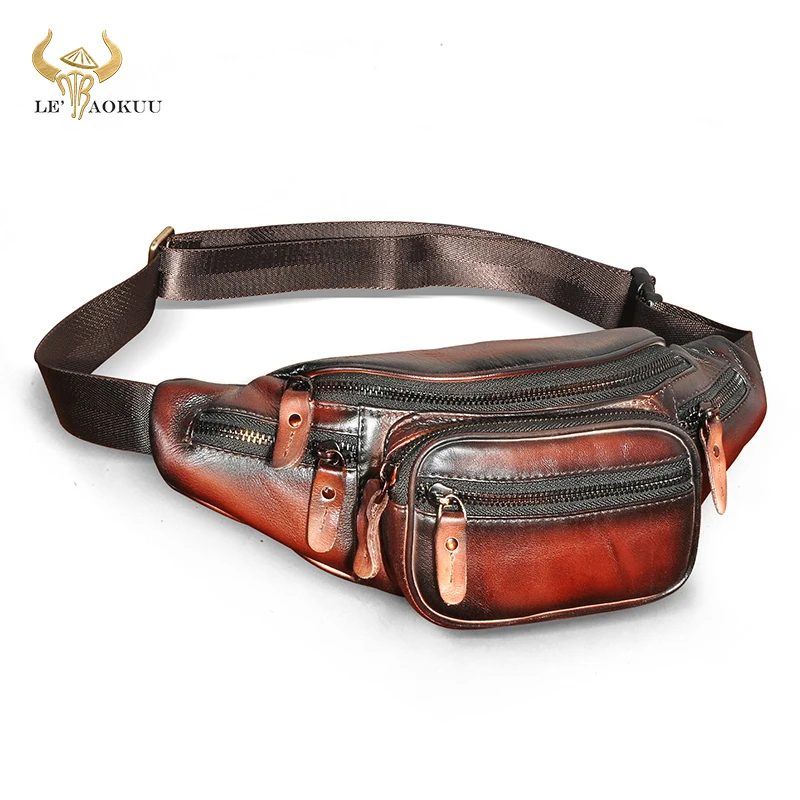 

Best Real Soft Leather Vintage Female Travel Fanny Waist Belt Bag Sling Chest Pack Design Bum Phone Cigarette Case For Men 346