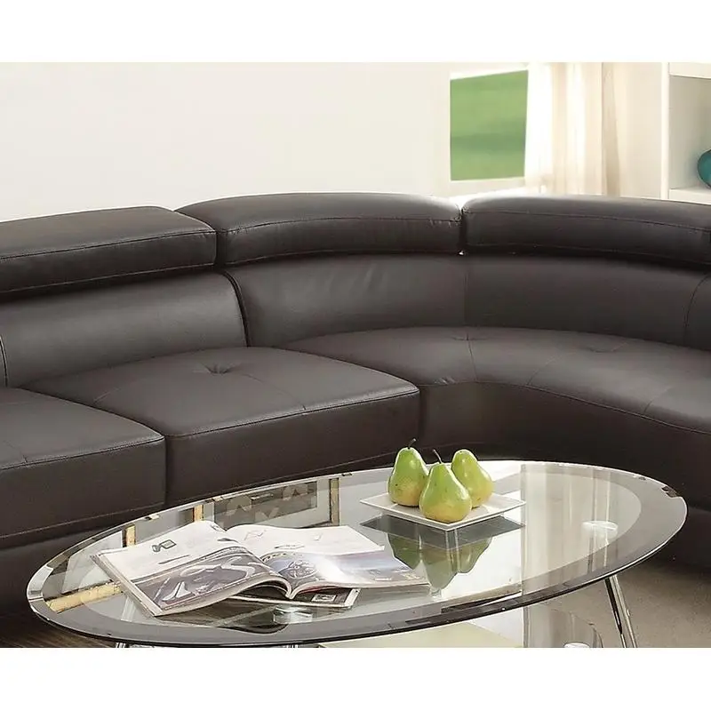Espresso Faux Leather 2pc Sectional Sofa Set with Flip-up Headrest for Luxurious Living Room