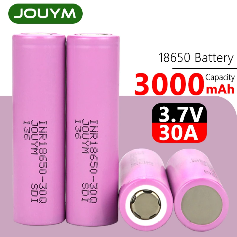 

JOUYM 18650 Battery 3.7V 3000mAh high current ICR18650 Li-Ion Batteries 30A High Discharge Power Cell