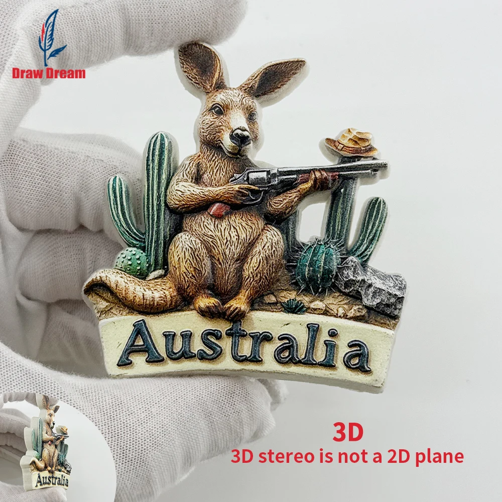 Australian Gun-Emblazoned Kangaroo 3D Refrigerator Magnet - Unique Travel Souvenir and Home Decor Item