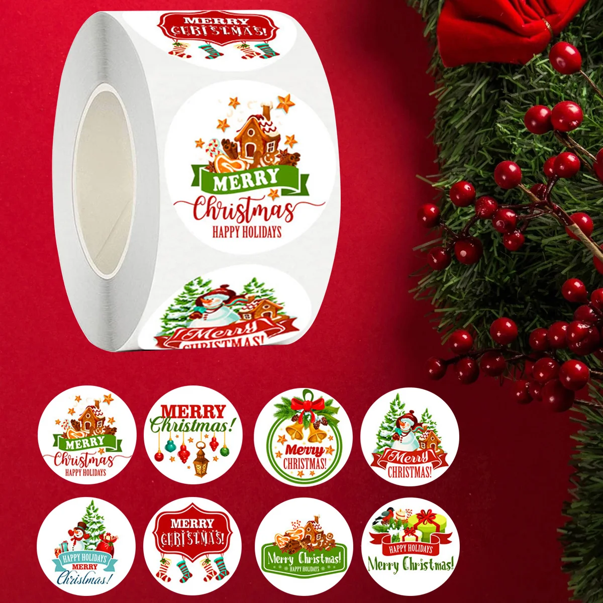 Decorative stickers decorative labels stickers stationery stickers self adhesive stickers adhesive stickers paper stickers cartoon stickers magic stickers anime stickers holiday party decorations diy scrapbooking accessories 500Pcs Merry Christmas Stickers For DIY Gifts Baking Package Envelope Stationery Decor