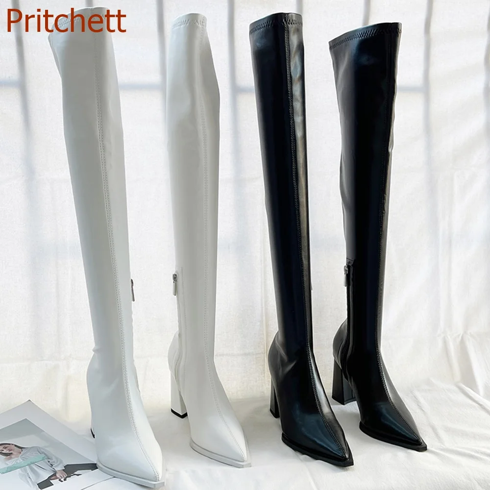 Super Long Pointed Toe Women Boots Over The Knee 2023 Autumn Winter High Boots Thick Heel High Heel Knight Fashion Casual Boots