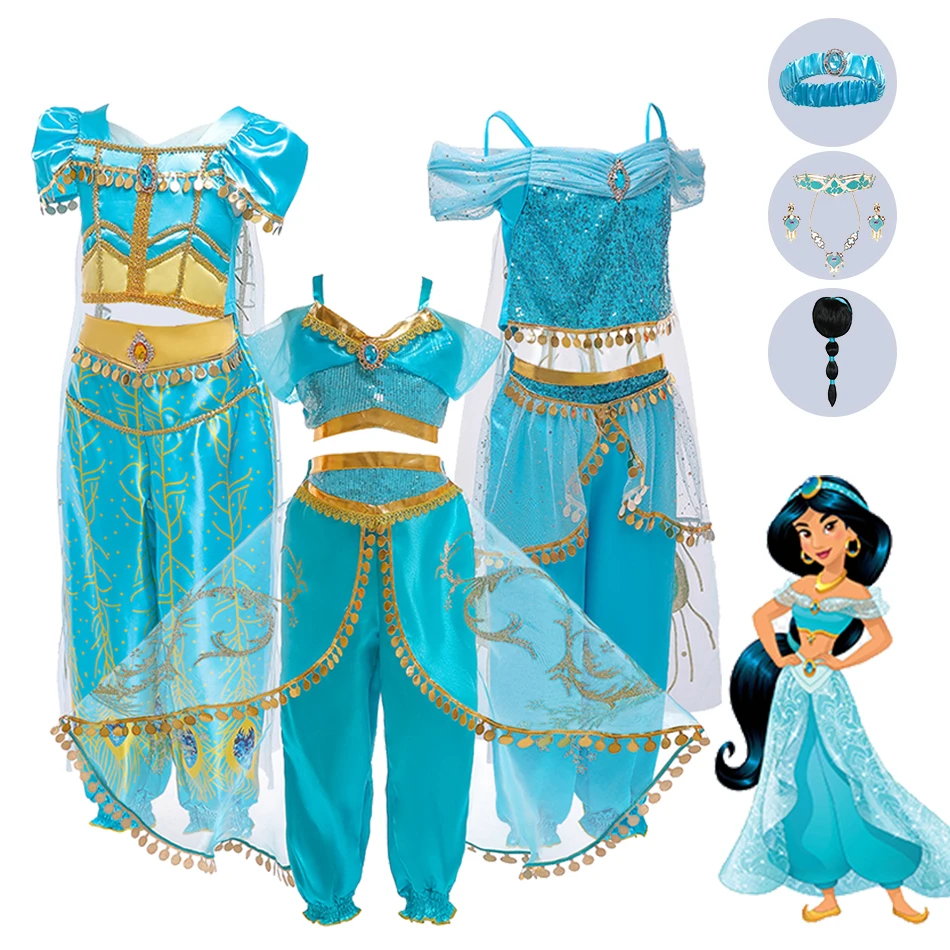 Vestidos de disfraz de princesa Jasmine para niñas, ropa de Cosplay de  fiesta con lámpara mágica de Aladdín, Tops, pantalón, faldas y Diadema,  2022| | - AliExpress