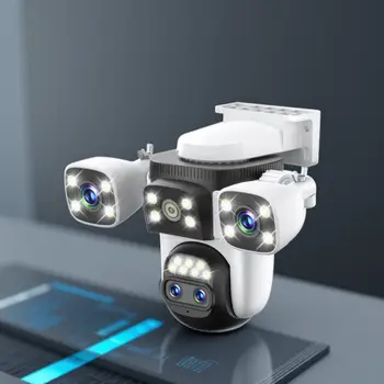10K 20MP Four Screen Outdoor WiFi Cam PTZ 5X Zoom Night Vision Four Lens 10K Wireless CCTV Surveillance Cam Security Protection