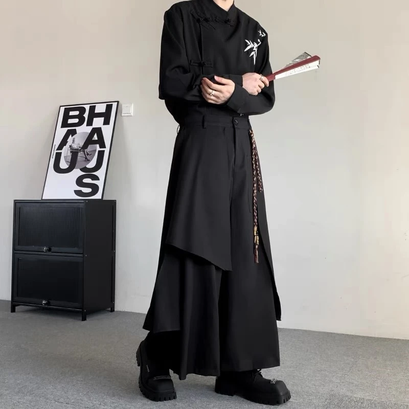 Yamamoto Yohji style irregular Chinese style wide-leg skirt pants for men 511