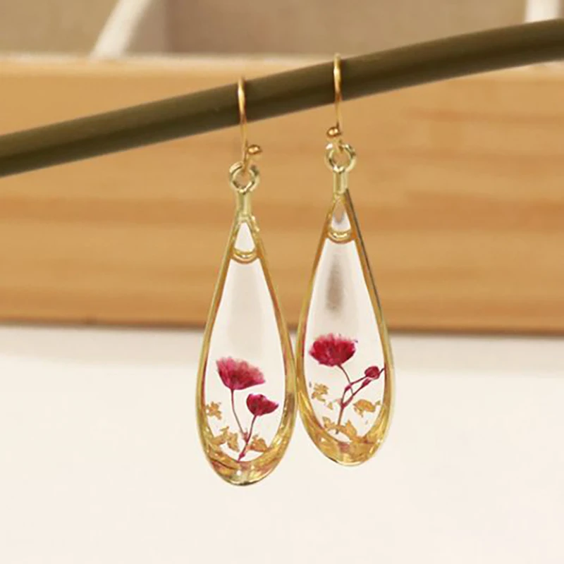 Natural Flower Earrings Unique Epoxy Resin Real Flowers Earrings Women Elegant Dried Flowers Drop Earrings Statement Jewelry New 1 box dried flowers uv resin decorative natural dry flower stickers 3d beauty decal epoxy mold diy filling making craft