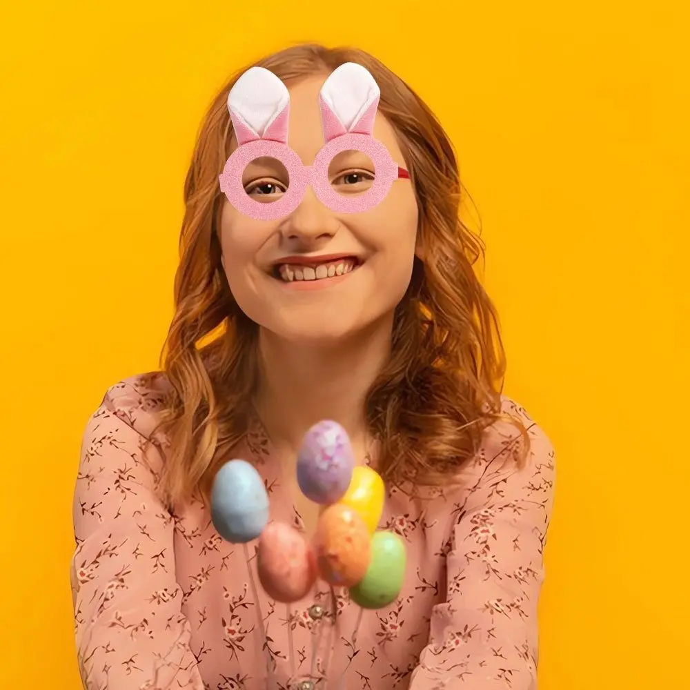 Photo Booth Props Cute Easter Glasses Frame Plush Handmade Easter Bunny Ears Glasses Exquisite Costume Eyeglasses Prom Props