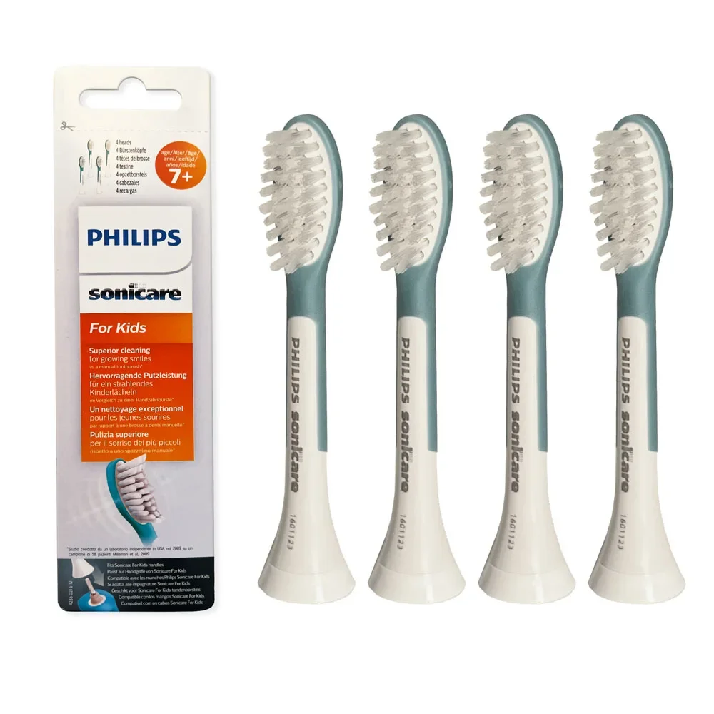 

Philips Sonicare for Kids 7+ Genuine Replacement Toothbrush Heads, 4 Brush Heads, Turquoise and White, HX6042/94