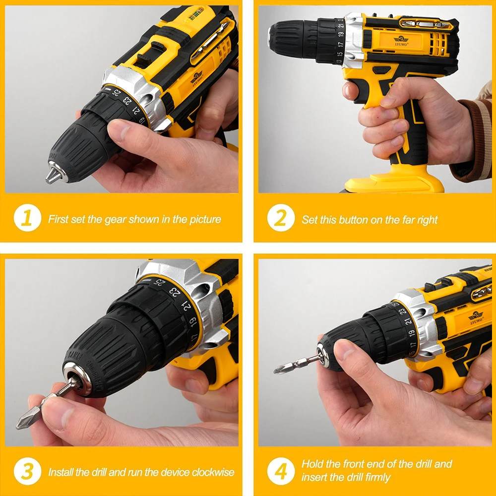 LYUWO Rechargeable Electric Hand Drill, Pistol Drill, Electric Screwdriver, Household Impact Hand Drill Tool,Use MT Battery 6