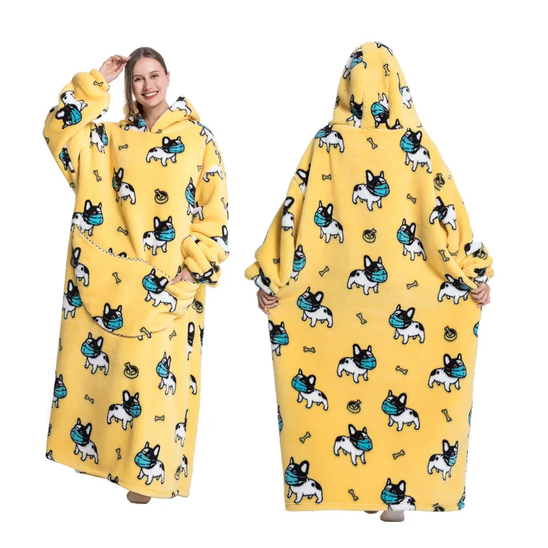 Oversized Blanket Hoodie for Adults Super Cozy Warm Extra Long Wearable Sweatshirt with Giant Sleeve And Pocket Christmas Gifts