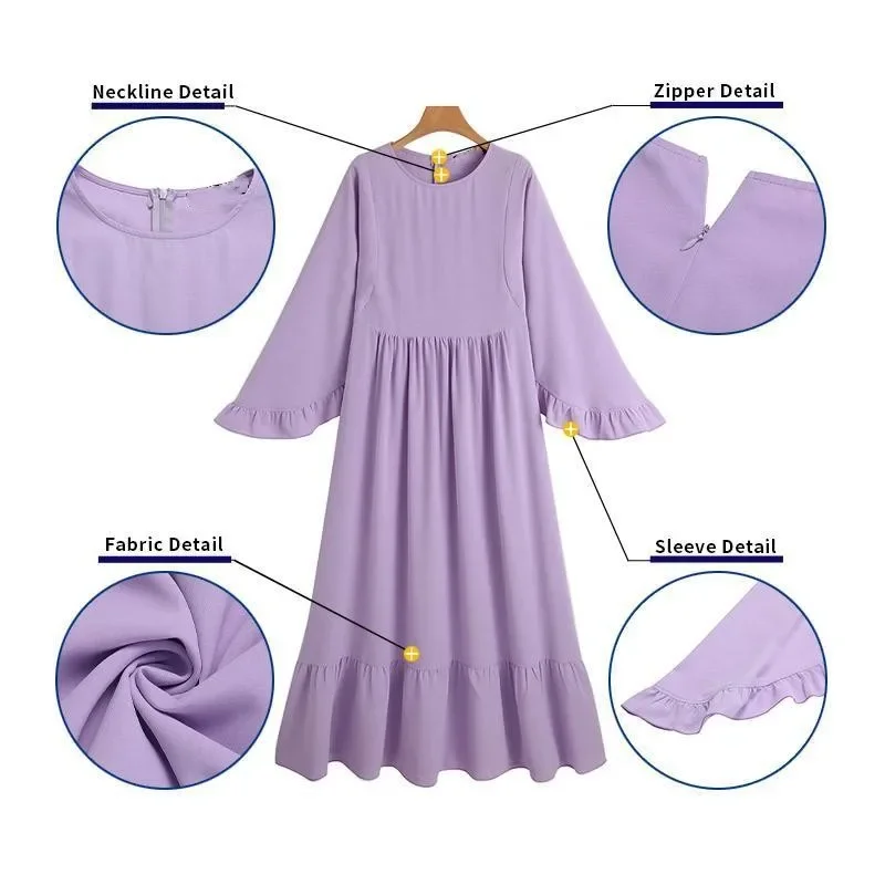 Gaun Abaya Muslim Ramadhan untuk Wanita Dubai Abayas Gaun Hijab Berlengan Kerutan Turki Pakaian Kaftan Afrika Islami Vestidos