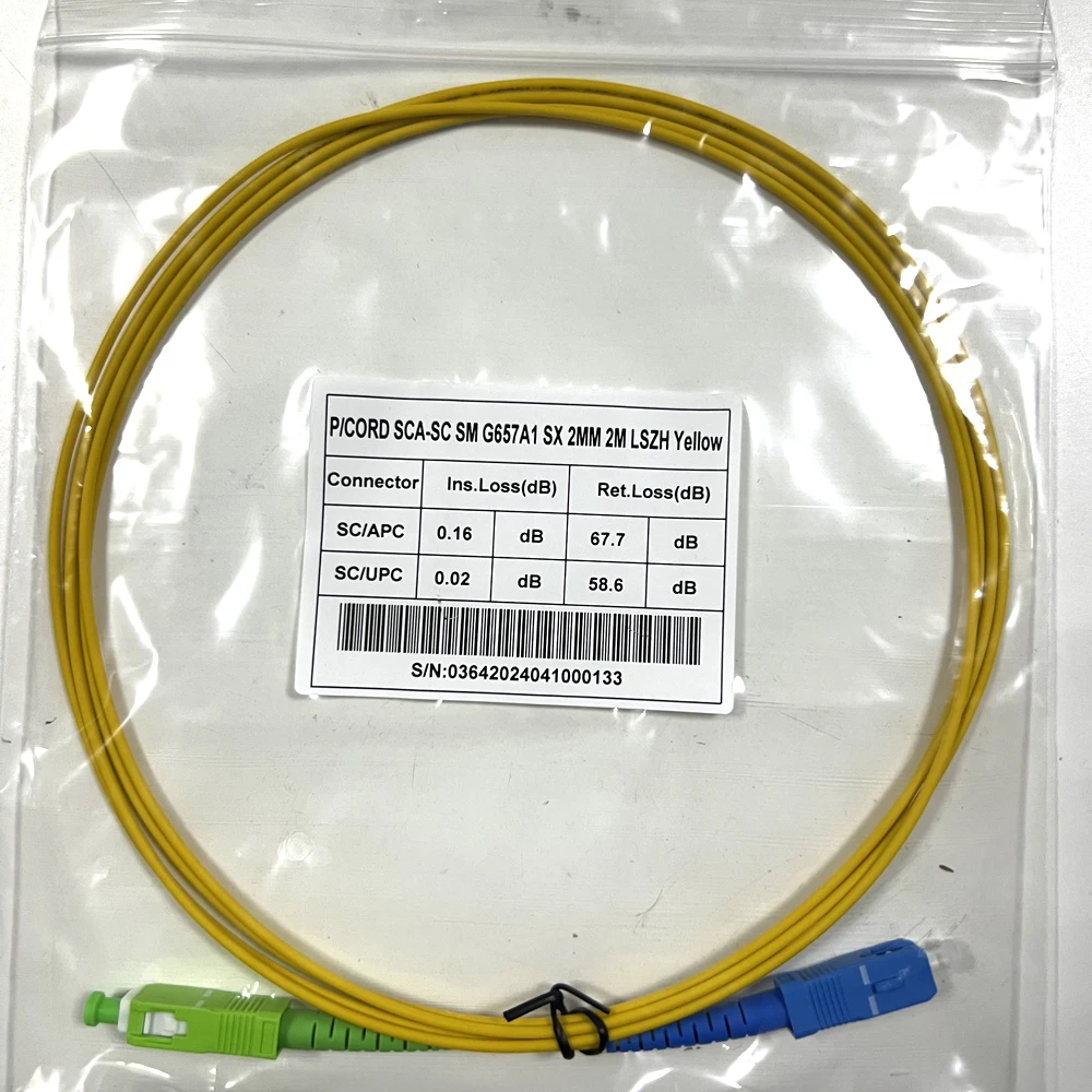 Fiber Optic Cable Fiber Patch Cord Optical Cable Fibre Jumper with SC APC to SC UPC Connector G657A1 Single Mode Fiber LSZH 0.5m 1m 3m 5m 10m Long
