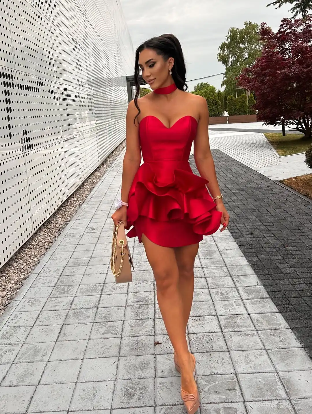 Radia May Customized Sexy Red Short Prom Dress Sweetheart Ruffles Satin Cocktail Party Gowns BP126 2