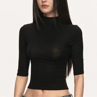 French High Street All Match O Neck Half Sleeve T Shirts Korean Summer Thin Office Lady Women Clothes Simple Punk Casual Tops 3