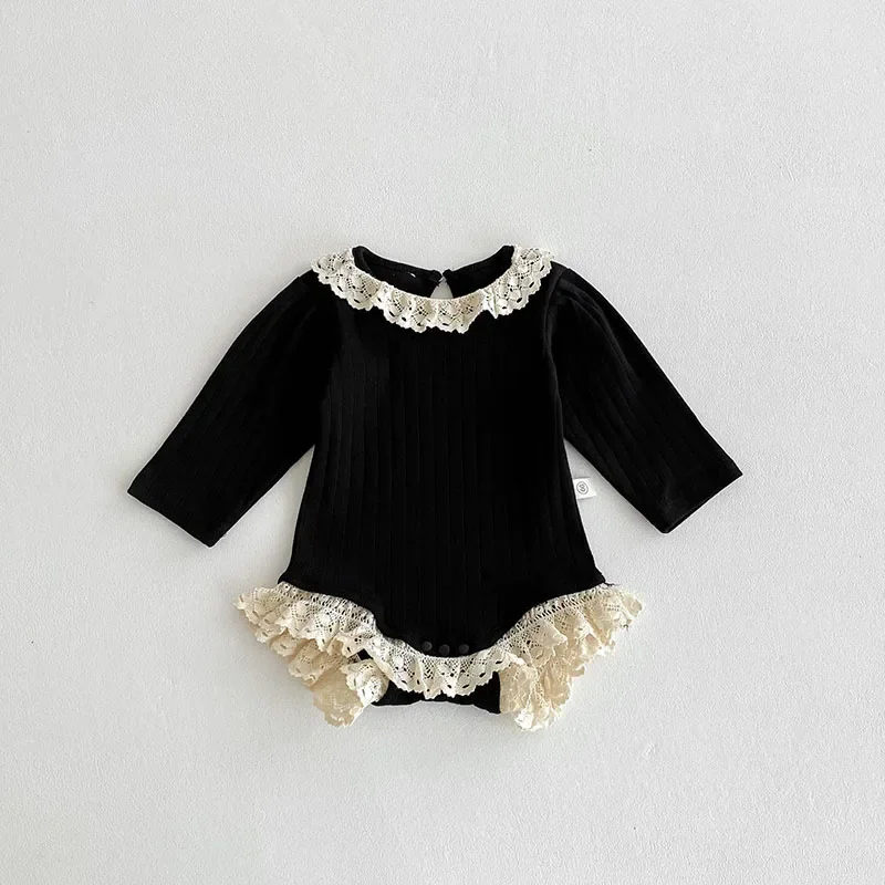 thumbnail image 1 of Ropa de primavera 2025 para niñas de 0 a 2 años, mono infantil de encaje con cuello redondo, mono de una pieza de manga larga para niñas pequeñas, 1 of 6