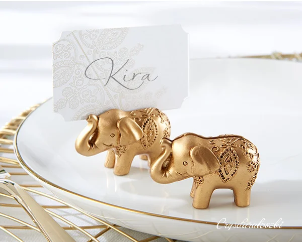 

100pcs/lot Wedding Favor Party Favors Lucky Golden Elephant Place Name Card Holder Table Decoration Free Shipping