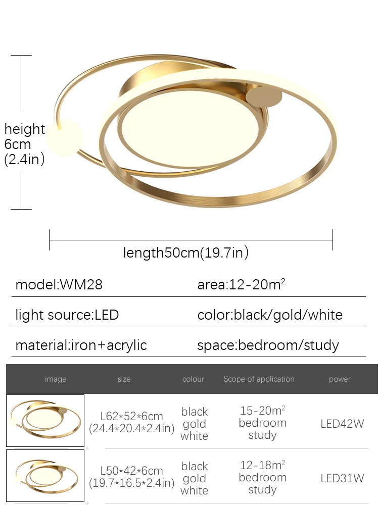 Moderna lámpara de techo LED 46W rendimiento 360W lámpara de techo redonda  elipse marco dorado luz dormitorio hotel cocina office lounge 230V 4000K