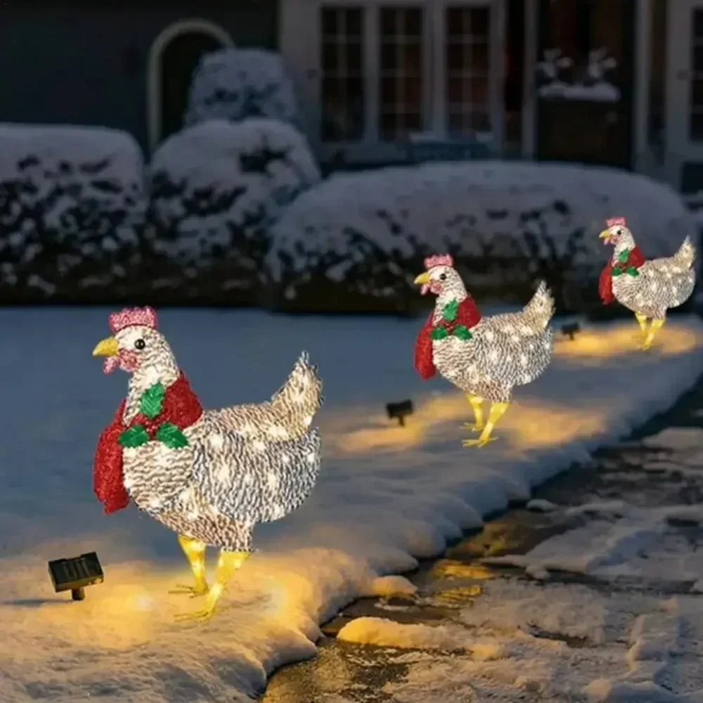 Courtyard Christmas Led Night Lights Outside Garden Decoration Ornaments Chicken Hen Glowing Pastoral Chickens Lamps garden art decor animal sculpture decorations solar garden lamp