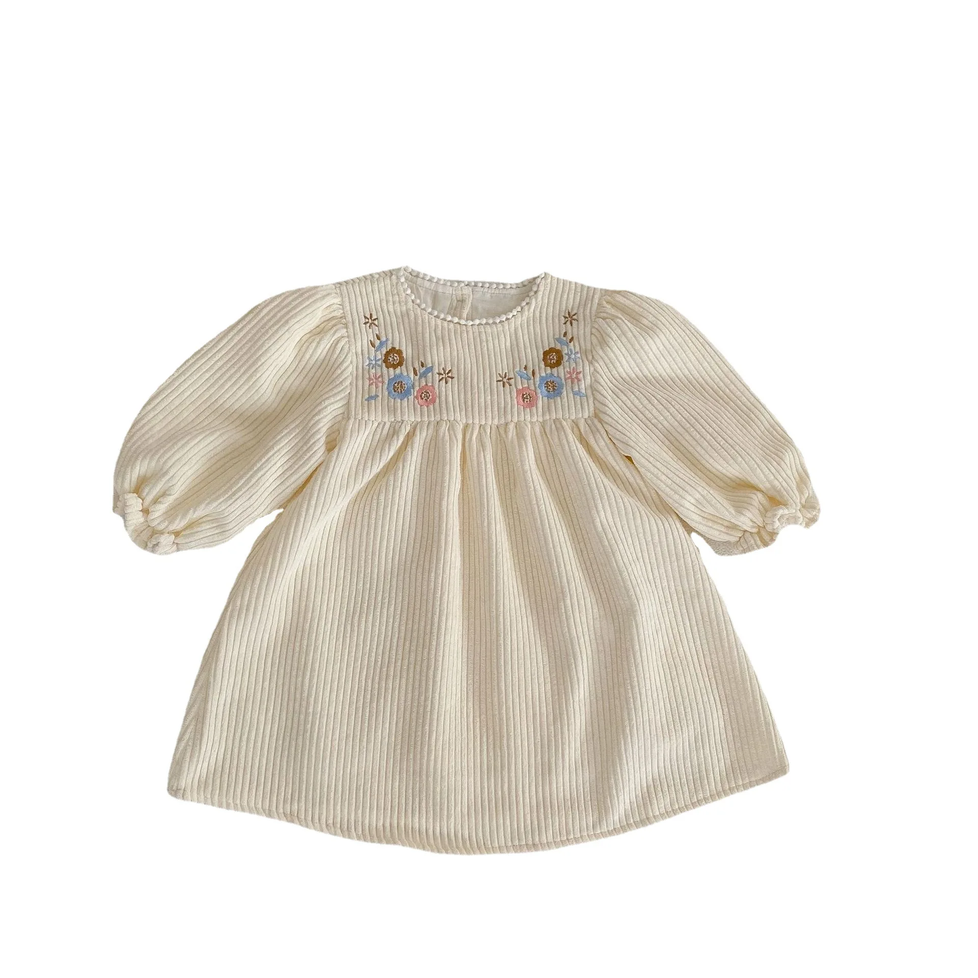 Spring Baby Girl Dress Infant Clothing Autumn Children Embroidered Lace Collar Bubble Long Sleeve Pit Striped Ladies Style Dress girls dress